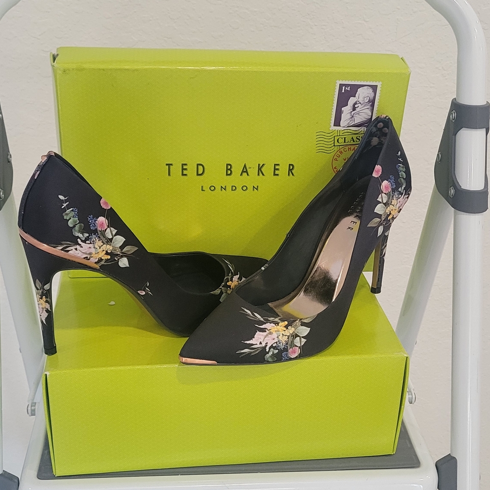Ted Baker Black and Pink Floral Heels